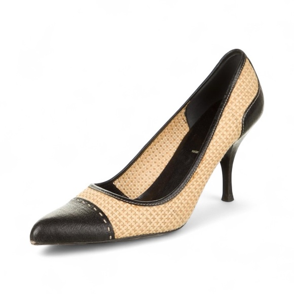 Prada Two-Tone Black and Tan Heels| Prada Heels| Black and Cream Prada Heels - Picture 10 of 10
